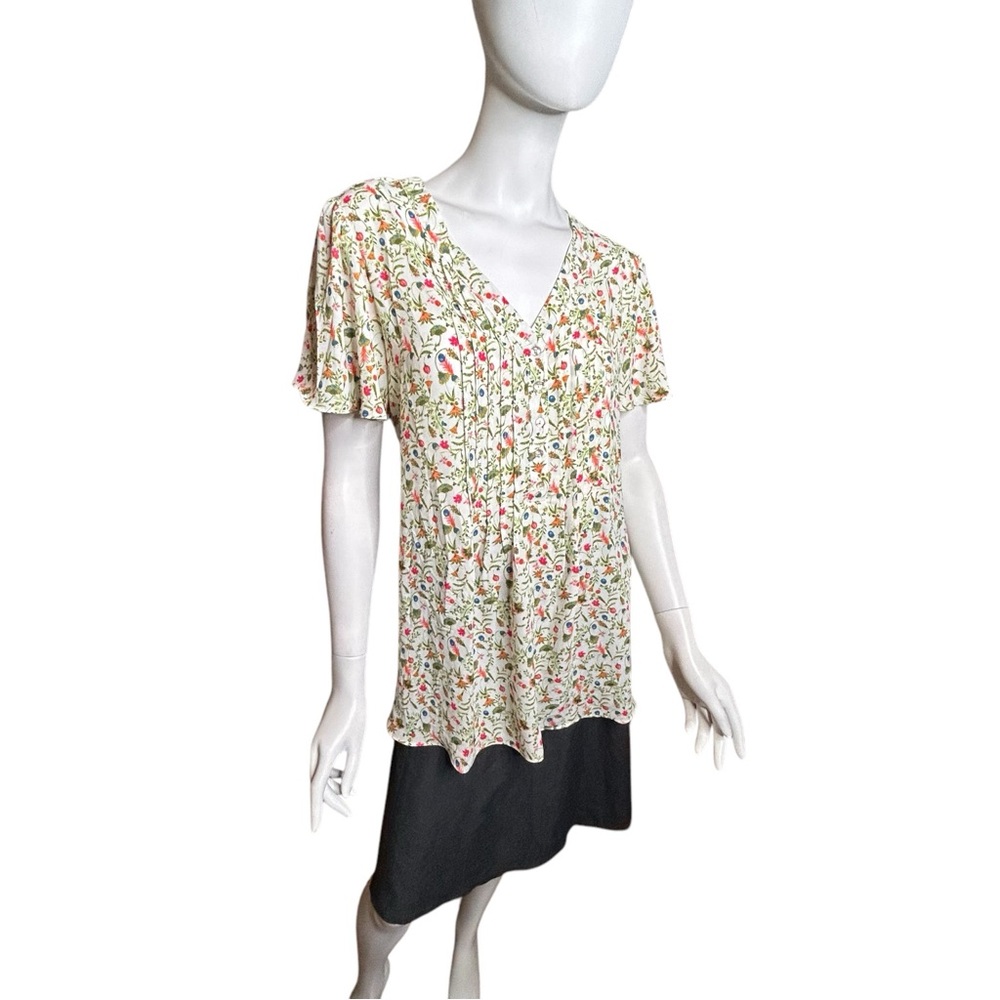 Floral V-Neck Short Sleeve Top - Cream/Multicolor